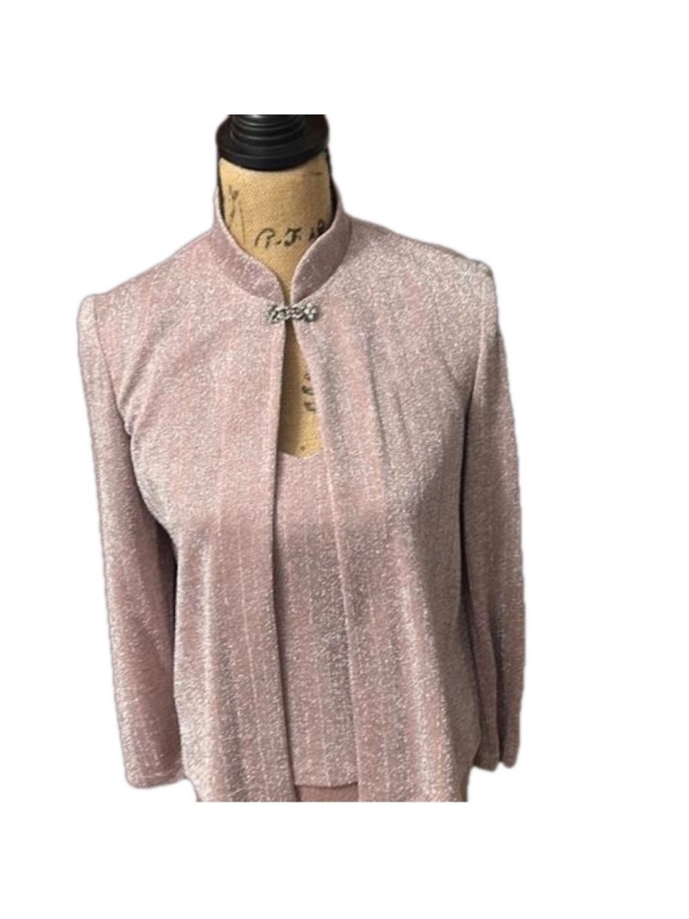 Alex Evenings Shimmery Blush Pink Maxi Jacket with Rhinestone Clasp NWOT